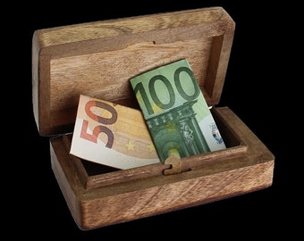 Caja de trucos hecha a mano de madera de mango con truco para abrir la caja de madera, caja de regalo para dinero, regalo de dinero, escondite, regalo de boda