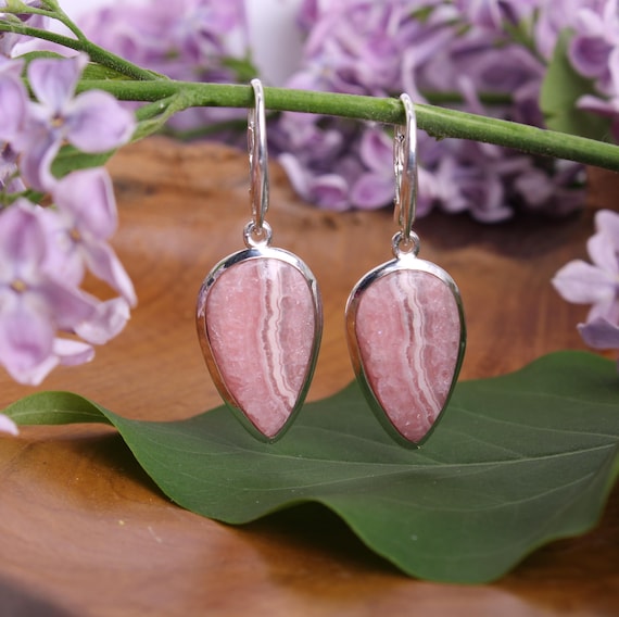Orecchini Pendenti In Quarzo Rosa E Argento 925 - Lunghezza 3 Cm - Confezione Regalo
