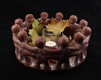 Freundeskreis® 12 Freunde aus Terrakotta Handwerkskunst aus Mexiko Handmade Teelichthalter Kerzenhalter für Haus & Garten