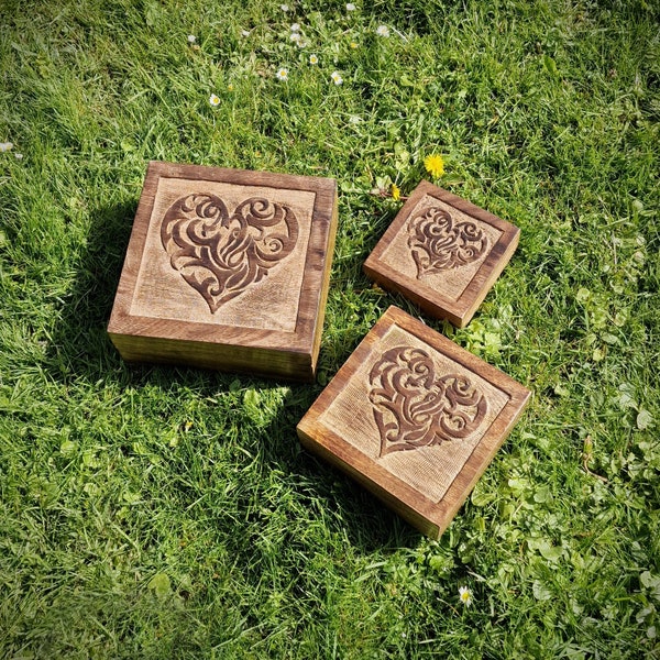 Handgemachte Holzbox Holzkiste aus Mangoholz Motiv keltisches Herz Schatulle Schmuck Kiste Box aus Holz