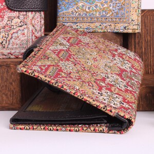 Handmade oriental wallet, purse, coin purse, bag, billfold, boho wallet, clutch, leather, fabric, Persian image 8