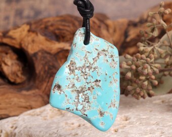 Arizona Türkis Anhänger | Echter Edelstein | Einzelstück | Naturstein Schmuck mit Lederband | Türkis Halskette