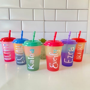 Color Changing Cups for Kids Toddler Cups with Name Rainbow Color Changing Tumblers 12oz Personalized Kid Cup Birthday Party Favors Any Name