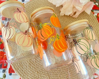 Pumpkin Iced Coffee Glass Can: Fall Halloween Autumn Tumbler