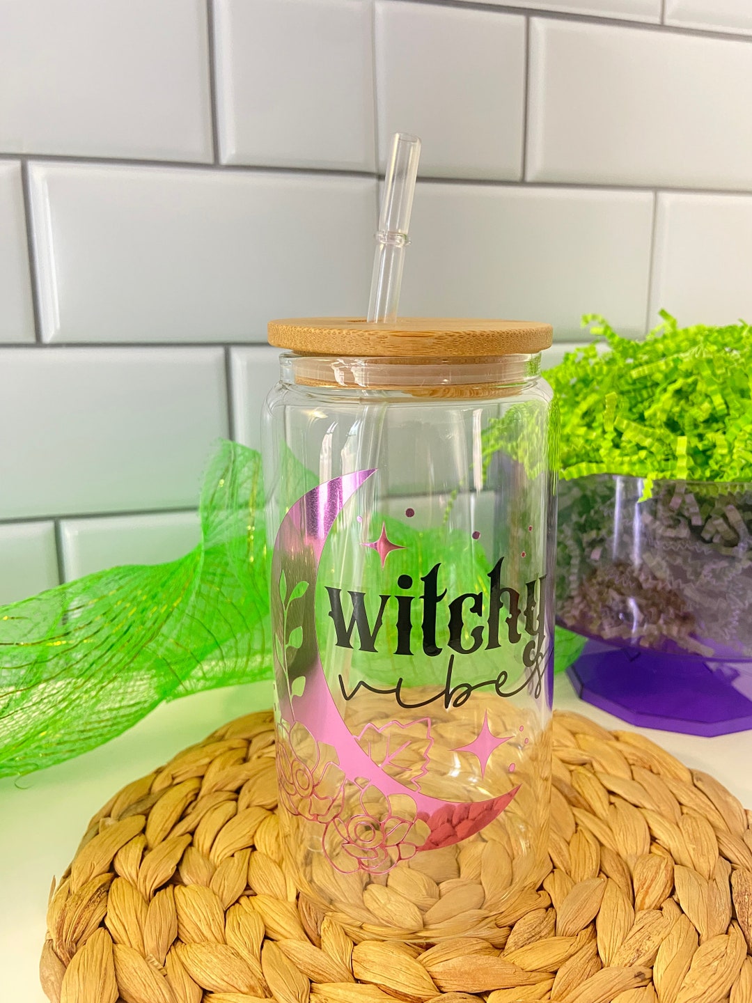 Witchy Vibes Iced Coffee Glass Can With Bamboo Lid - Etsy