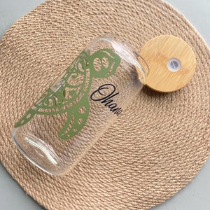 Green Turtle Ohana Glass Can: Iced Coffee Cup with Bamboo Lid & Straw