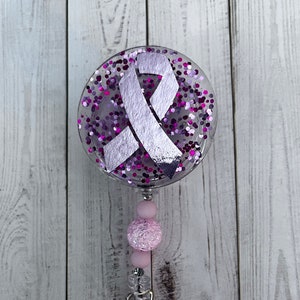 Pink ribbon breast cancer awareness retractable badge reel, customization available, survivor gift, oncology gift, nurse gift, show support