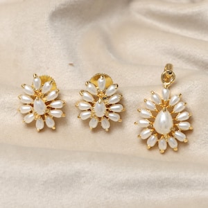 Handcrafted Gold-Plated Pearl Pendant & Earrings | Traditional Indian Jewelry Set | Festive and Wedding Wear | Elegant Gift for Women