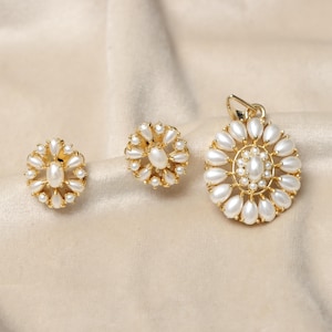 Gold-Plated White Pearl Jewelry Set | Handmade Pendant & Earrings | Traditional Indian Bridal Set | Ethnic Jewelry for Weddings And Parties