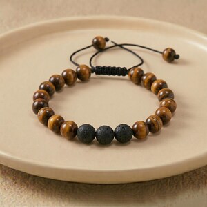 Tiger’s Eye & Lava Stone Diffuser Bracelet for Gym Lovers - 8mm Natural Gemstone Beaded Bracelet, Aromatherapy Jewelry, Unisex Gift