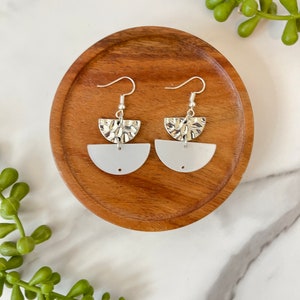 Silver and white semi circle Earrings
