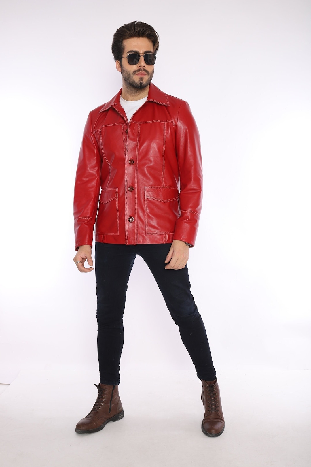 Tyler Durden Jacket, Brad Pitt Jacket, Fight Club Jacket, Real Leather Jacket Gift for Men, Red