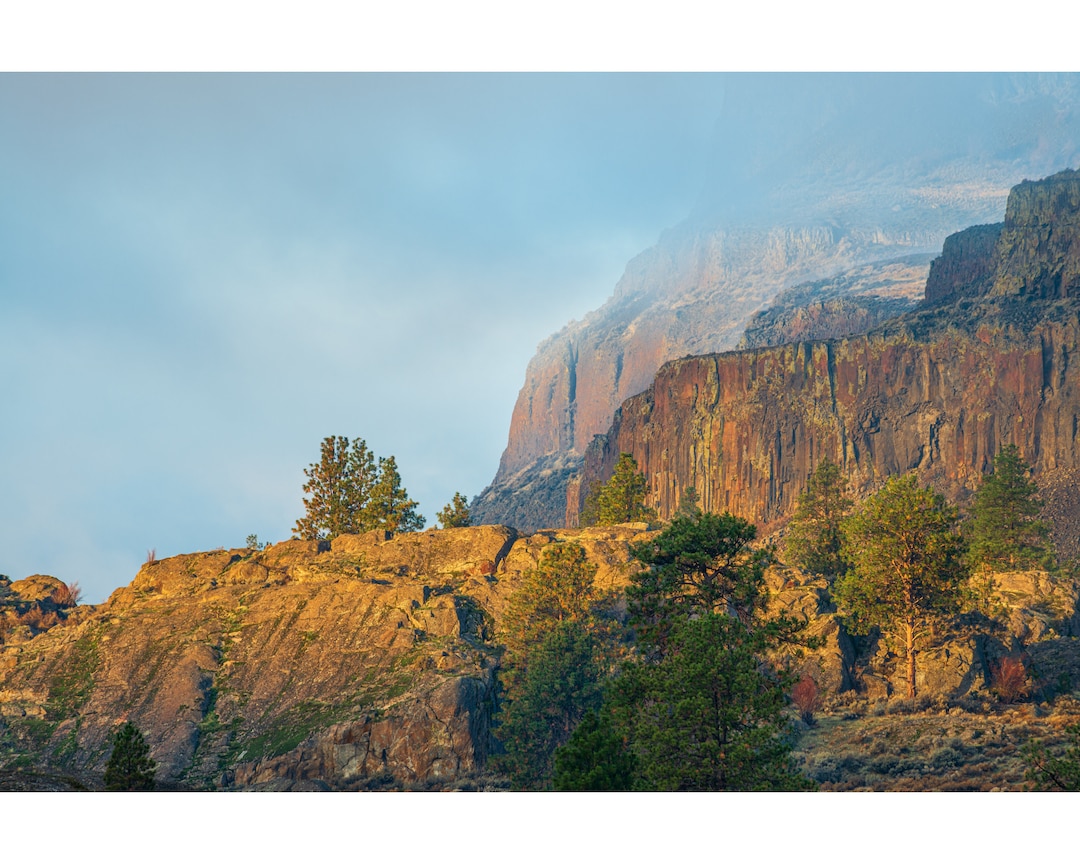 Landscape Photograph of Sunrise Light on Rugged Cliffs and Mist ...