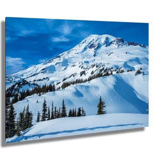 Fine Art Photograph of Mt Rainier Scenic Winter Landscape Blanketed in Snow; Washington State,Cascade Mountains, Pacific Northwest Park