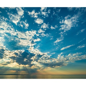 Photograph of Brilliant Backlit Clouds at Sunset over Lake Superior near Munising on the Upper Peninsula of Michigan, Dramatic Clouds