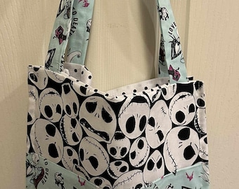 Jack Skellington and Sally fabric custom handcrafted tote bag/purse trick or treat bag Disney