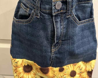 Adorable Jean Handcrafted Purse Handbag Market Crossbody Tote with Sunflower Fabric