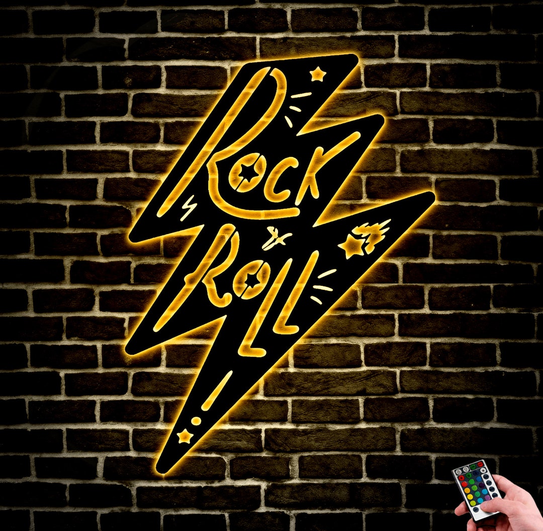 Rock N Roll Wall Art With Led Lights Metal Rock and Roll - Etsy