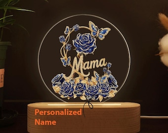 Regali per la mamma, nome personalizzato per bambini, lampada da notte in legno, festa della mamma, compleanno della mamma