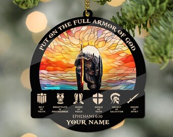 Ornamento acrilico personalizzato Indossa l'armatura completa di Dio - Efesini 6:10-18, regalo per pastori di guerra, regali cristiani spirituali