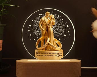 Lampada notturna personalizzata in acrilico, lampada personalizzata con nome di coppia, regali per anniversario di matrimonio, lampada ricordo in legno