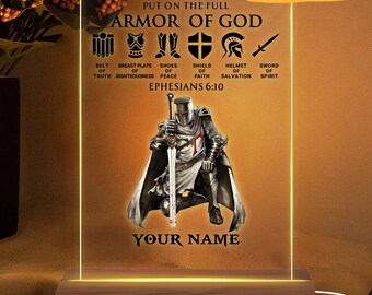 Targa in acrilico con luce notturna a LED: regalo cristiano "Armatura di Dio"
