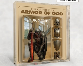 Blocco acrilico personalizzato, indossa l'armatura completa di Dio, regalo migliore per la preghiera, regali cristiani, regalo per pastore, regalo per ragazzo cristiano, uomo