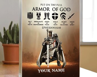 Bloque acrílico personalizado, Pónganse toda la armadura de Dios Efesios 6:10, Oración, Mejor regalo, Regalos cristianos, Regalo de pastor, Regalo de hombre cristiano.