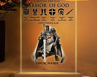 Placa LED acrílica personalizada: Armadura de Dios, regalo para pastor