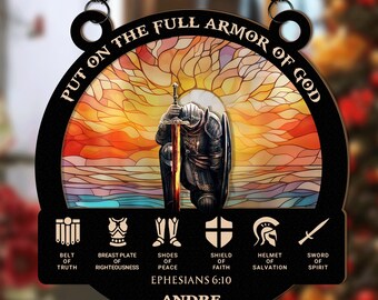Ornamento in legno con l'armatura completa di Dio: regalo cristiano, decorazione per la preghiera