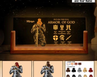 Luz nocturna con placa de nombre para escritorio, ponte la armadura de Dios, luz nocturna con oración, el mejor regalo, cristiano, regalo para pastoras, regalo para jefes