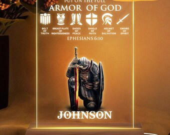 Placa LED acrílica personalizada: Armadura de Dios, regalo para pastor