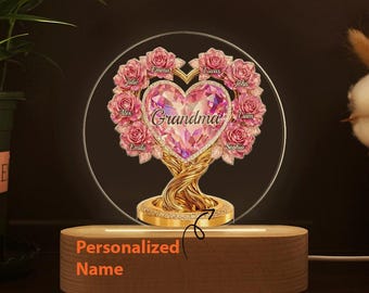 Regali per la festa della mamma per la nonna, nome personalizzato per bambini, lampada da notte in legno, compleanno della mamma