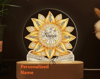 Regali di compleanno personalizzati per la festa della mamma, lampada in legno regalo per la nonna, simbolo dorato del girasole
