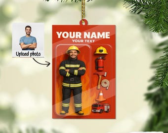 Ornamento natalizio personalizzato per pompiere 2025, pompiere effetto 3D con foto personalizzata