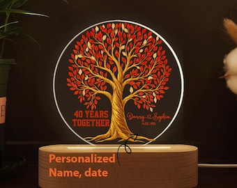 Lampada personalizzata per il 40° anniversario con base in legno, regali per le nozze di rubino, regali per il 40° anniversario di matrimonio per i genitori, lampada per il 40° anniversario di matrimonio
