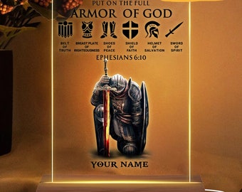 Placa de luz nocturna LED Armadura de Dios: Regalo para pastor, hombre de fe