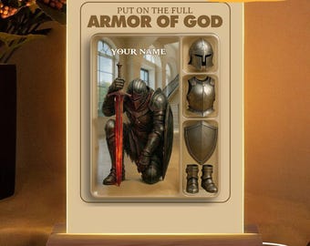Targa in acrilico con luce notturna a LED: regalo cristiano "Armatura completa di Dio"