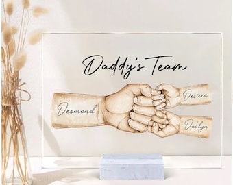 Golpe de puño del equipo de papá personalizado, decoración acrílica personalizada, regalo del día del padre para papá, regalo para el abuelo, para la placa del marido