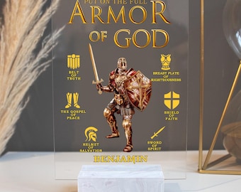 Placa acrílica de la Armadura de Dios: regalo cristiano personalizado