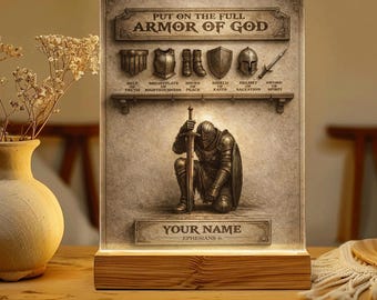 Placa de luz nocturna LED personalizada "Armadura de Dios": regalo para pastor