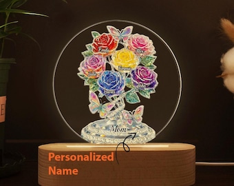 Regali per la festa della mamma, con nome personalizzato per bambini, lampada da notte in legno, compleanno della mamma