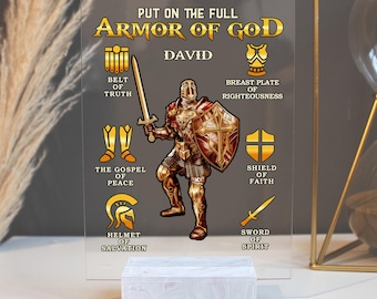 Targa in acrilico "Armatura di Dio": regalo cristiano personalizzato