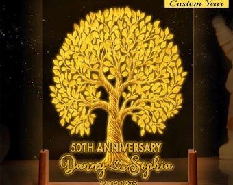 Luce notturna per il 50° anniversario, regalo di nozze d'oro per coppia: regalo di anniversario; decorazione in acrilico