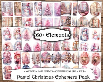 Pastel Christmas Ephemera Pack, Junk Journal Kit, Scrapbooking, Scrapbook Supplies, Junk Journal Supplies, Collage Sheets Fussy Cuts, Craft