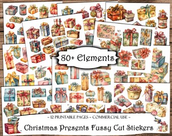 Christmas Presents Fussy Cut Stickers: Printable Scrapbook Ephemera (Digital Download)