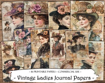 Vintage kortstondige dames: afdrukbare dagboekpagina's (digitale download)