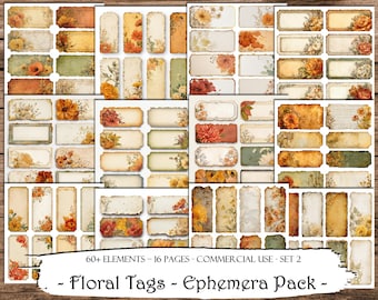 Floral Ephemera Pack: Junk Journaling, Scrapbooking Collage Sheets,  Printable Labels (Digital Download)