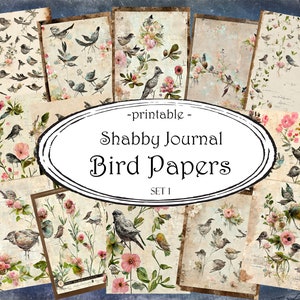 Printable Shabby Bird Journal Papers: Ephemera Scrapbook Pages (Digital Papers)