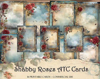 Shabby Roses ATC Cards, Junk Journal Kit, Digital Paper, Printable Journaling Cards, ATC Patch, Scrapbooking, Ephemera, Printable Cards